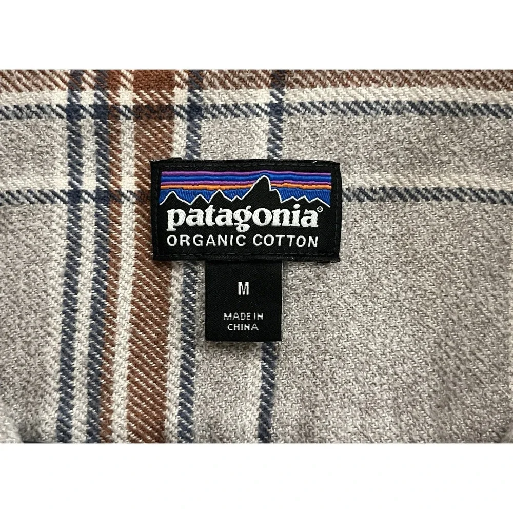 Patagonia Shirt Men Medium Long Sleeve Flannel Organic Cotton Gray Plaid - Picture 3 of 10